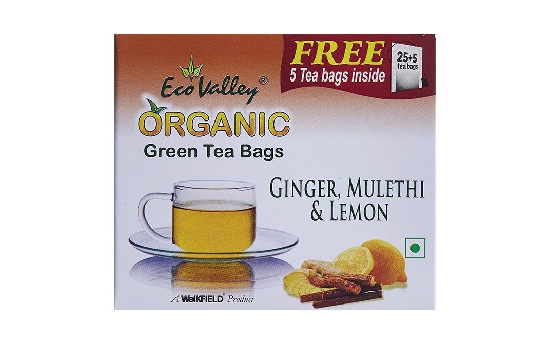Eco Valley Ginger, Mulethi & Lemon Organic Green Tea Bags   Box  25 pcs